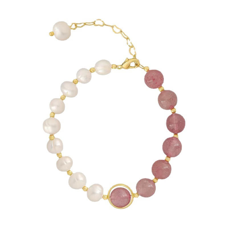 Pulsera de cadena positiva de amor con perlas de cuarzo fresa natural