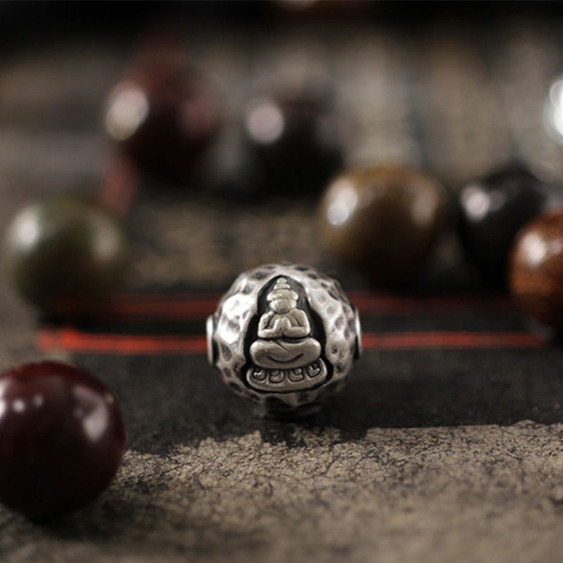 Pulsera de curación de Buda de sándalo rojo de hoja pequeña de sándalo verde de plata de ley 999 con Buddha Stones de Buda - image 1
