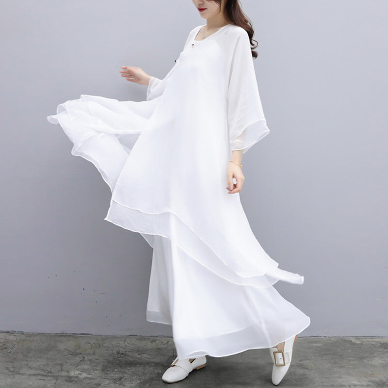 Juego de 3 piezas de ropa de gasa para yoga, Buddha Stones , uniforme, meditación, práctica Zen, para mujer - Traje blanco (camisa + pantalón + tirantes) - US6，UK/AU10，EU38 (XL) - image 20