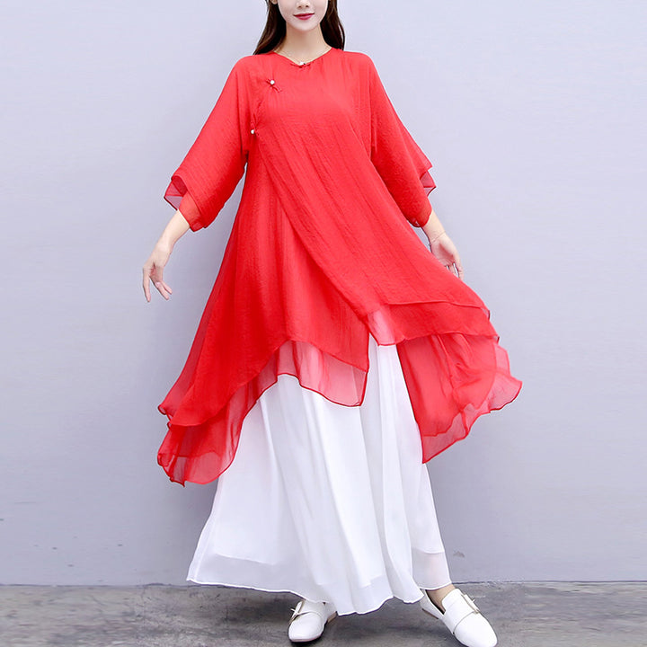 Juego de 3 piezas de ropa de gasa para yoga, Buddha Stones , uniforme, meditación, práctica Zen, para mujer - Top rojo, pantalones blancos y tirantes - US6，UK/AU10，EU38 (XL) - image 32