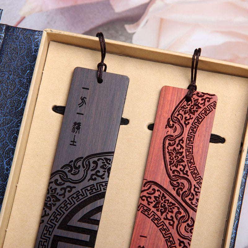Buddha Stones, citas de iluminación Zen, madera de ébano, hoja pequeña, marcapáginas de sándalo rojo con caja de regalo
