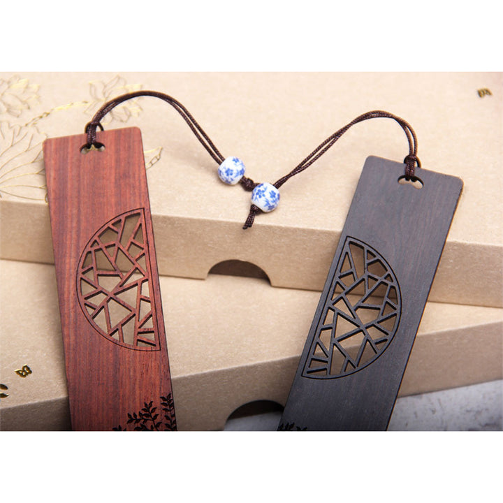 Marcapáginas de sándalo rojo con Buddha Stones, árbol de la vida, madera de ébano, hoja pequeña, con caja de regalo