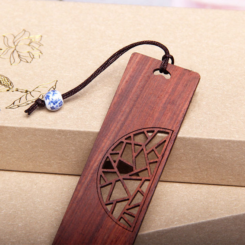 Marcapáginas de sándalo rojo con Buddha Stones, árbol de la vida, madera de ébano, hoja pequeña, con caja de regalo