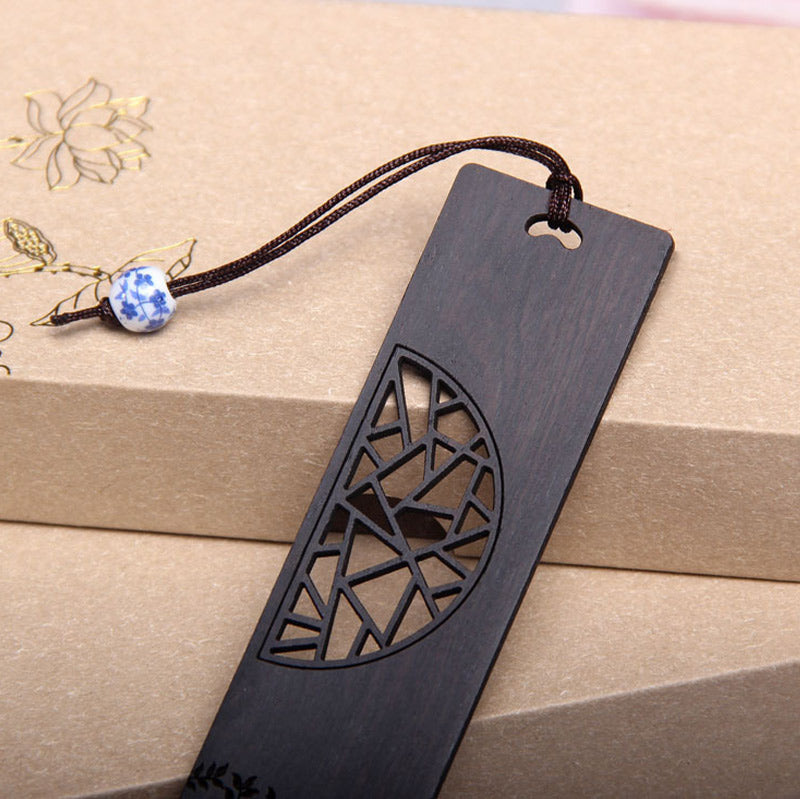 Marcapáginas de sándalo rojo con Buddha Stones, árbol de la vida, madera de ébano, hoja pequeña, con caja de regalo