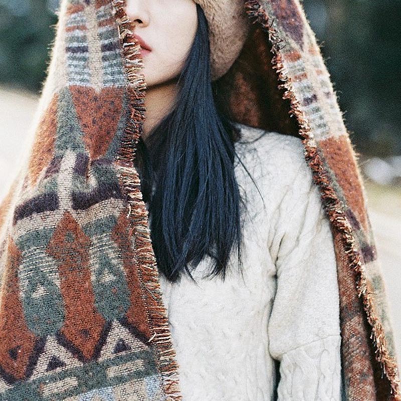 Mantón tibetano de Buddha Stones , patrón de geometría clásico, bufanda de viaje acogedora para invierno - image 5