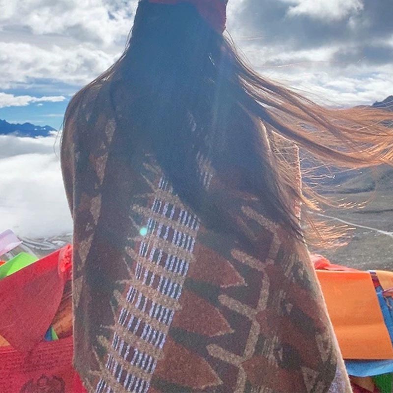 Mantón tibetano de Buddha Stones , patrón de geometría clásico, bufanda de viaje acogedora para invierno - image 10