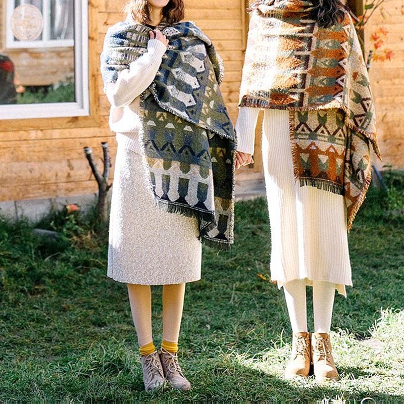 Mantón tibetano de Buddha Stones , patrón de geometría clásico, bufanda de viaje acogedora para invierno - image 1