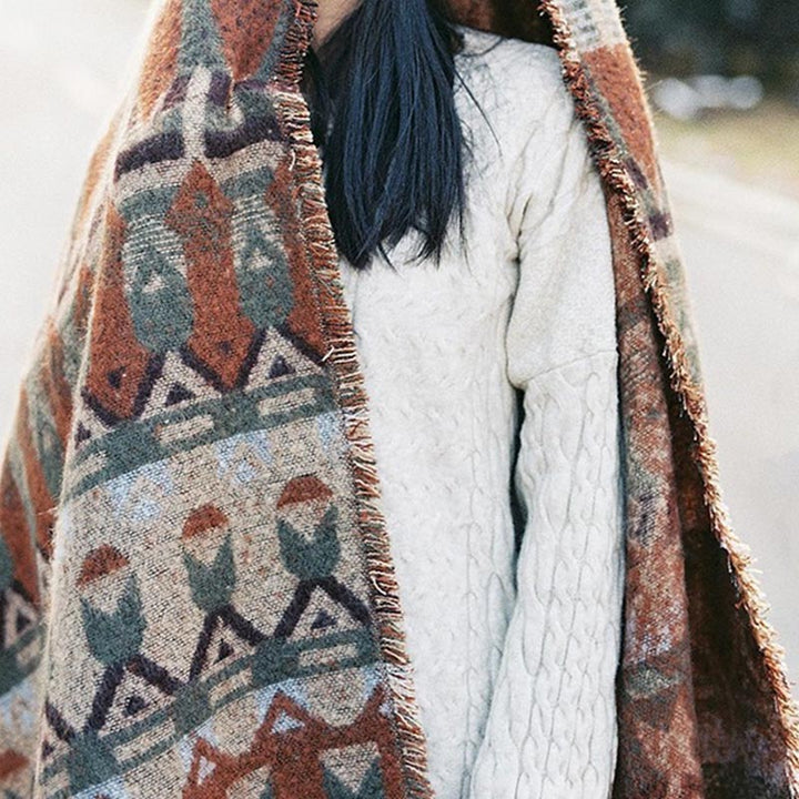 Mantón tibetano de Buddha Stones , patrón de geometría clásico, bufanda de viaje acogedora para invierno - image 7