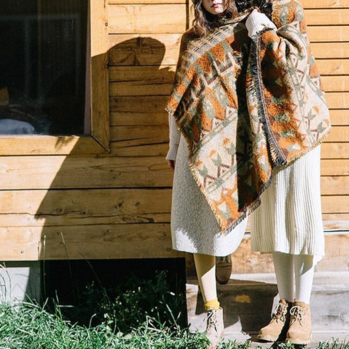 Mantón tibetano de Buddha Stones , patrón de geometría clásico, bufanda de viaje acogedora para invierno - image 11