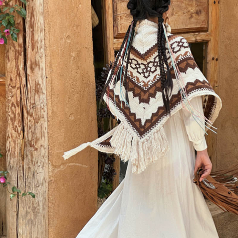 Buddha Stones Tibetano Rayas Marrón Beige Borla Mantón Invierno Acogedor Viaje Bufanda Envoltura - image 4