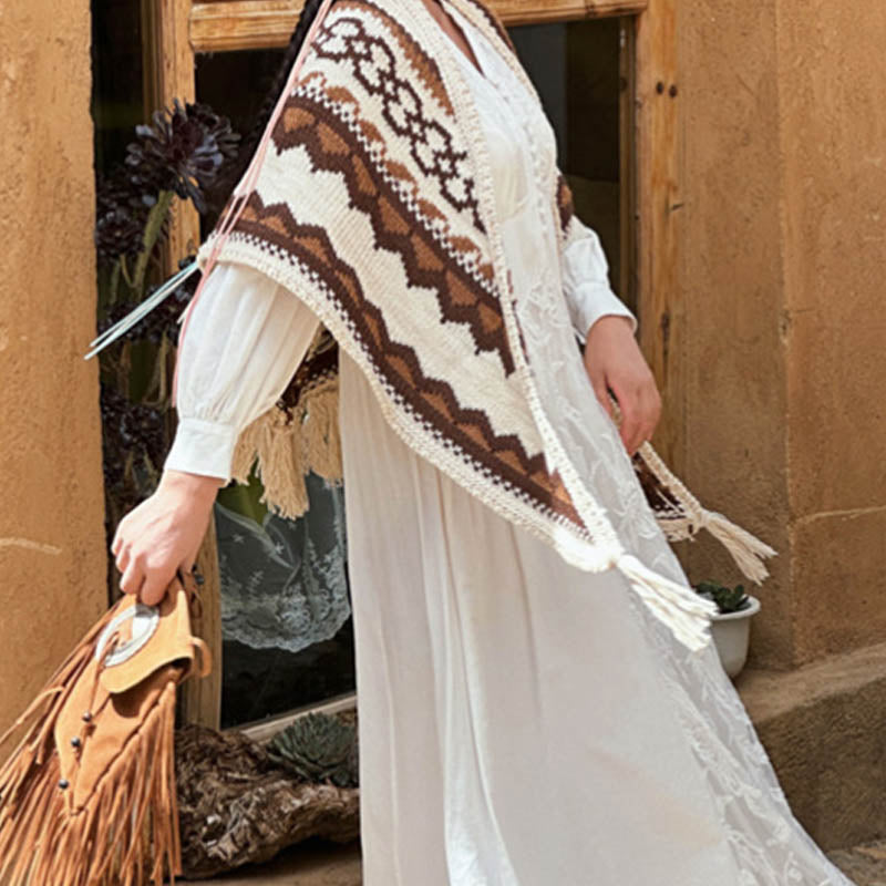 Buddha Stones Tibetano Rayas Marrón Beige Borla Mantón Invierno Acogedor Viaje Bufanda Envoltura - image 2