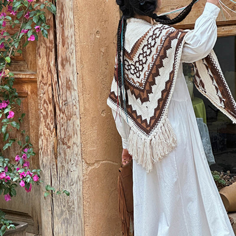 Buddha Stones Tibetano Rayas Marrón Beige Borla Mantón Invierno Acogedor Viaje Bufanda Envoltura - image 11