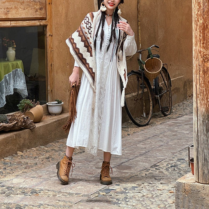 Buddha Stones Tibetano Rayas Marrón Beige Borla Mantón Invierno Acogedor Viaje Bufanda Envoltura - image 12