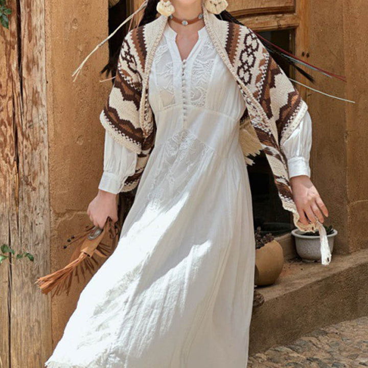 Buddha Stones Tibetano Rayas Marrón Beige Borla Mantón Invierno Acogedor Viaje Bufanda Envoltura - image 1