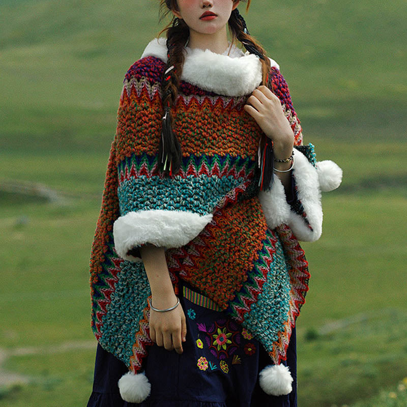 Mantón de rayas multicolor tibetano con Buddha Stones , bufanda de viaje acogedora para invierno - Rosa Rojo Naranja Verde - image 0