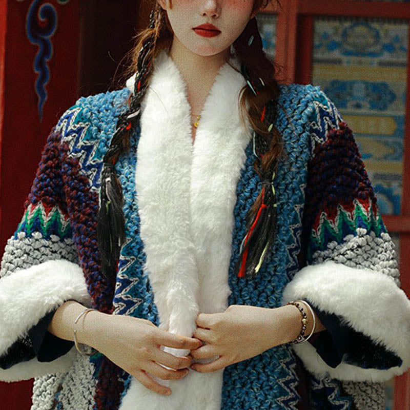 Mantón de rayas multicolor tibetano con Buddha Stones , bufanda de viaje acogedora para invierno - image 34