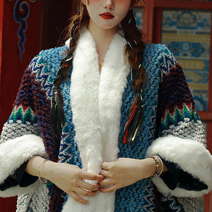 Mantón de rayas multicolor tibetano con Buddha Stones , bufanda de viaje acogedora para invierno - image 34