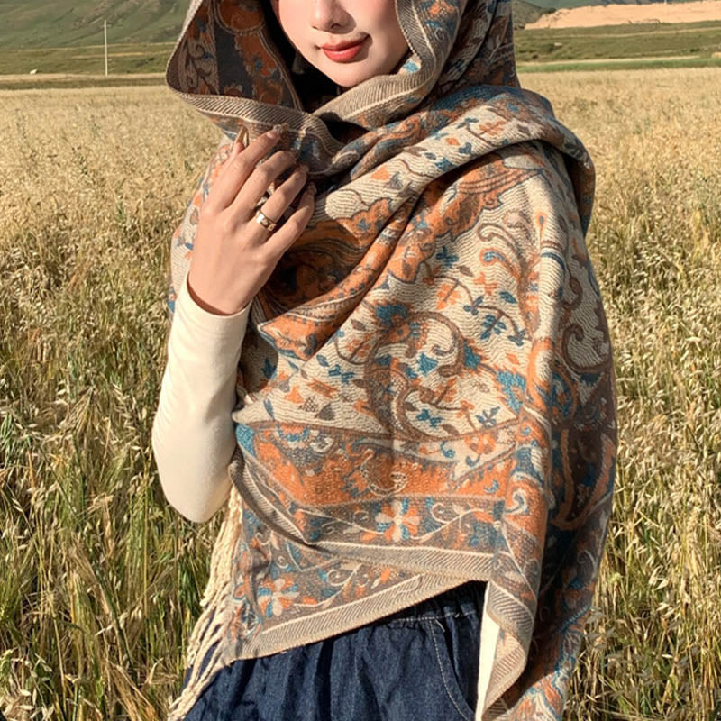 Bufanda de viaje acogedora con borlas y ramas de flores tibetanas de Buddha Stones - image 6