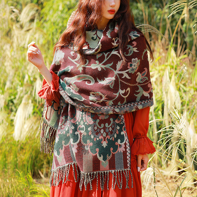 Buddha Stones flores tibetanas hojas rama diseño borla chal acogedor viaje bufanda abrigo - image 1