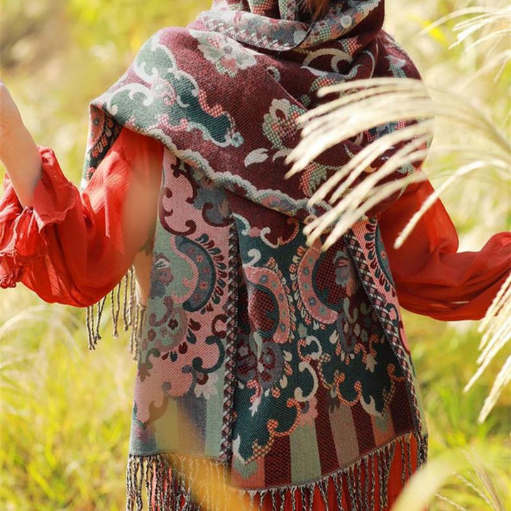 Buddha Stones flores tibetanas hojas rama diseño borla chal acogedor viaje bufanda abrigo - image 5
