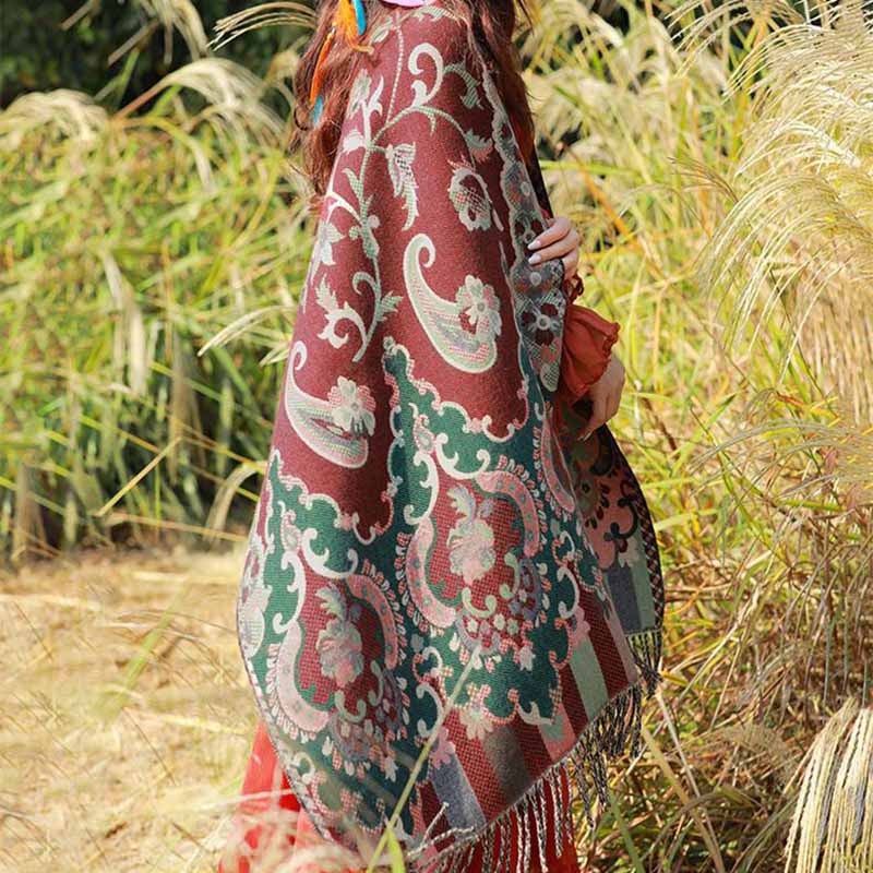 Buddha Stones flores tibetanas hojas rama diseño borla chal acogedor viaje bufanda abrigo - image 3