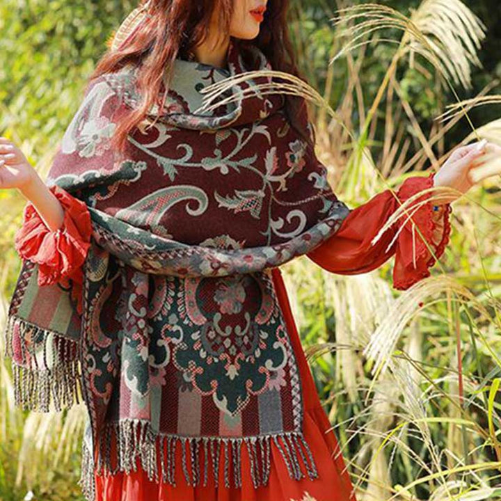 Buddha Stones flores tibetanas hojas rama diseño borla chal acogedor viaje bufanda abrigo - image 8