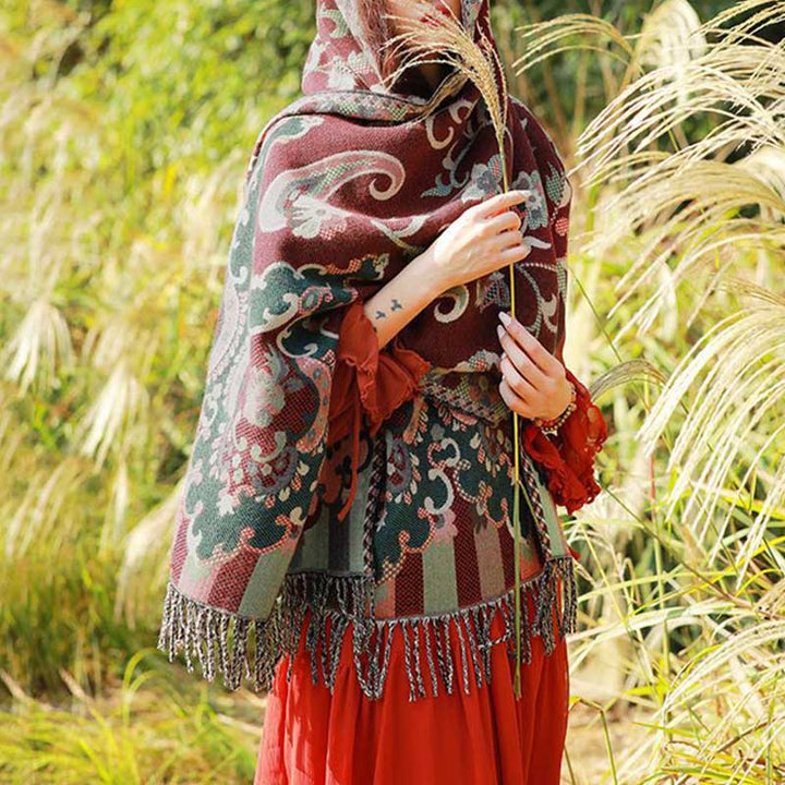 Buddha Stones flores tibetanas hojas rama diseño borla chal acogedor viaje bufanda abrigo - image 7