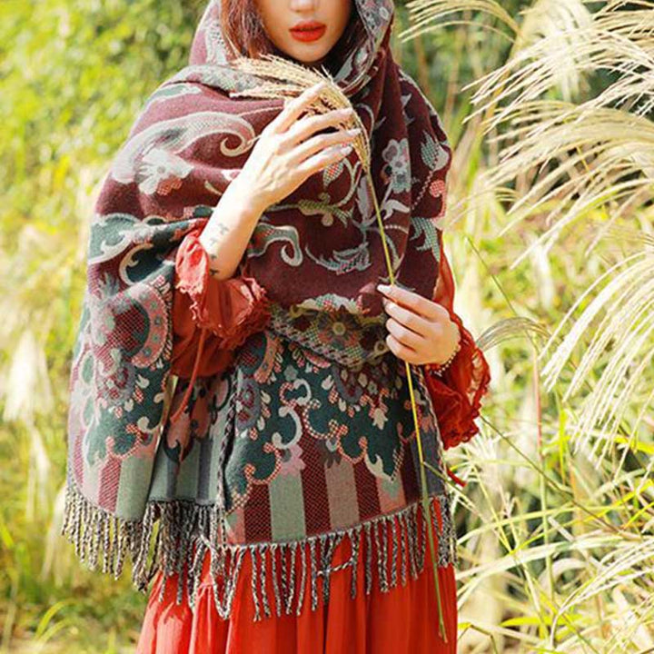 Buddha Stones flores tibetanas hojas rama diseño borla chal acogedor viaje bufanda abrigo - image 9