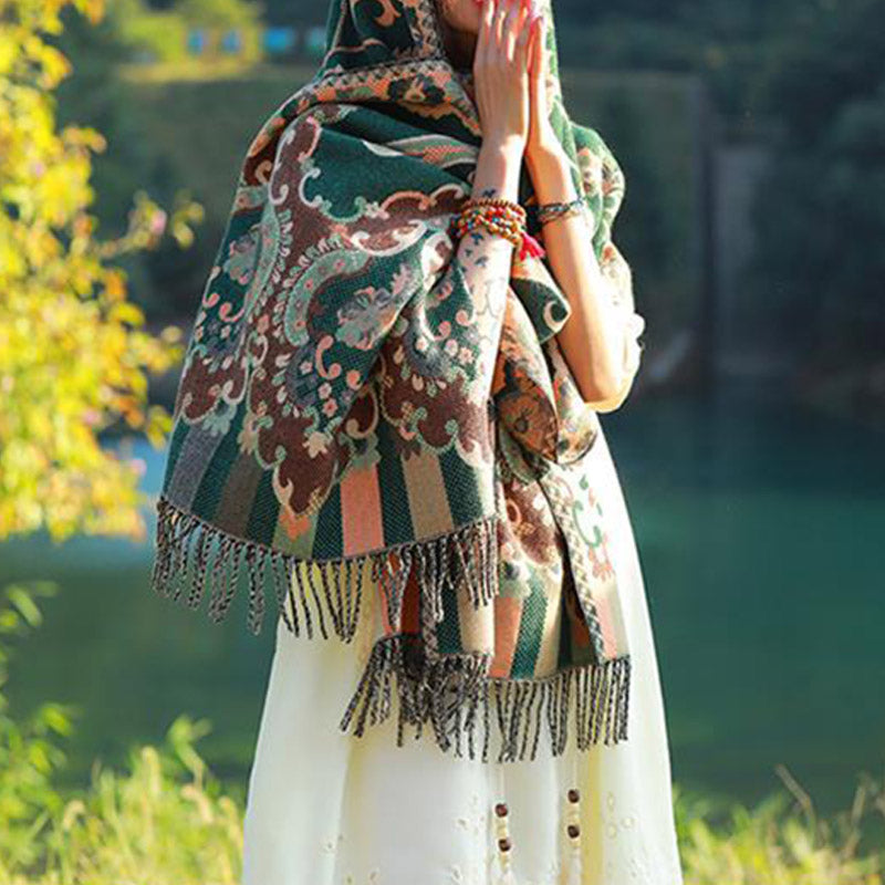 Buddha Stones flores tibetanas hojas rama diseño borla chal acogedor viaje bufanda abrigo - image 28