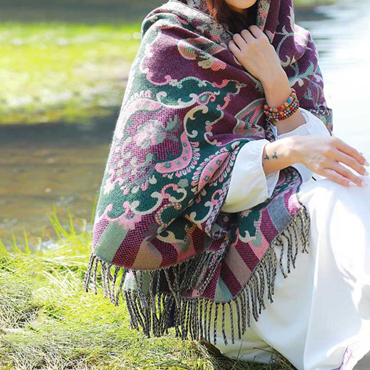 Buddha Stones flores tibetanas hojas rama diseño borla chal acogedor viaje bufanda abrigo - image 16