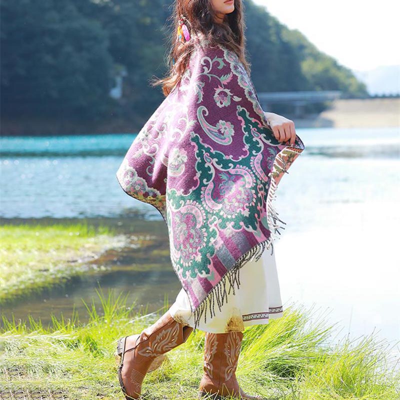 Buddha Stones flores tibetanas hojas rama diseño borla chal acogedor viaje bufanda abrigo - image 12