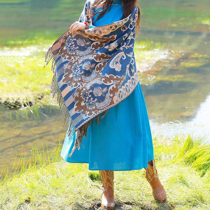 Buddha Stones flores tibetanas hojas rama diseño borla chal acogedor viaje bufanda abrigo - image 38