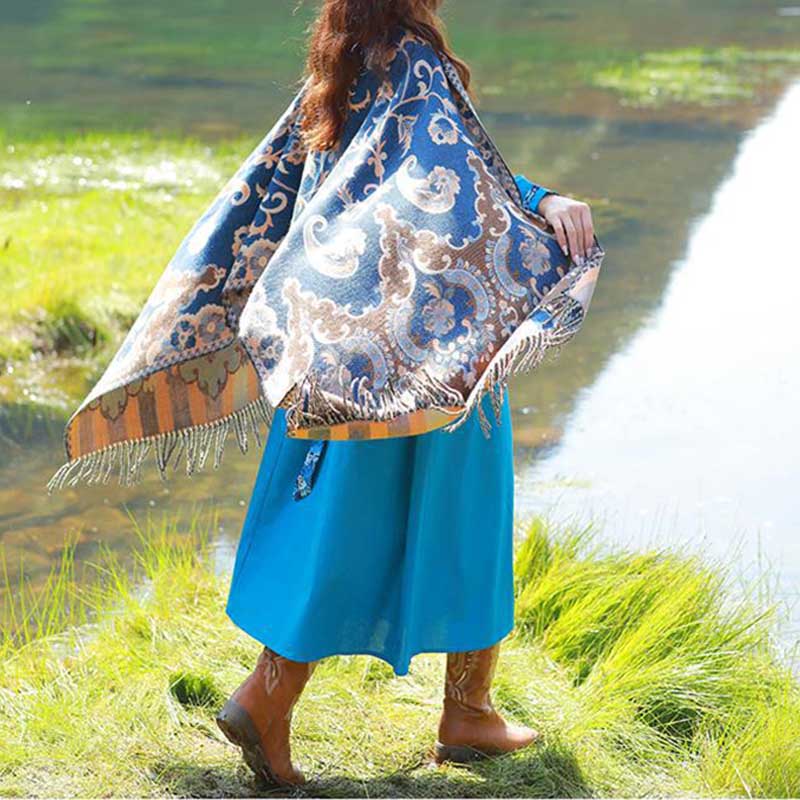 Buddha Stones flores tibetanas hojas rama diseño borla chal acogedor viaje bufanda abrigo - image 43