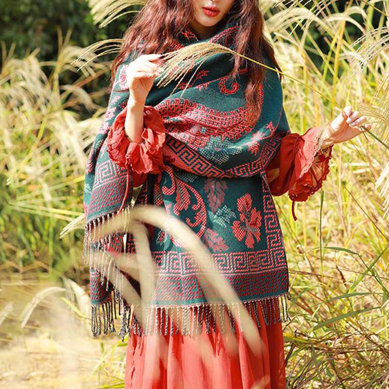 Bufanda de viaje acogedora con diseño de hojas de flores tibetanas de Buddha Stones - image 2