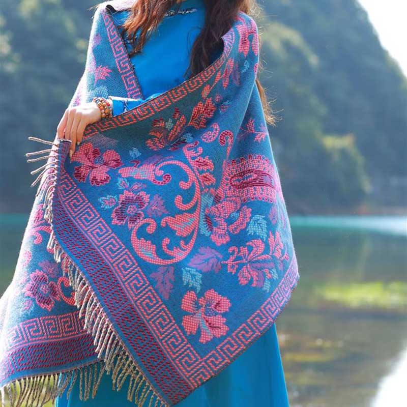 Bufanda de viaje acogedora con diseño de hojas de flores tibetanas de Buddha Stones - image 13