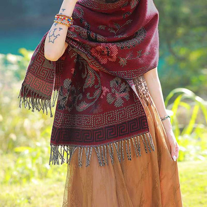 Bufanda de viaje acogedora con diseño de hojas de flores tibetanas de Buddha Stones - image 22