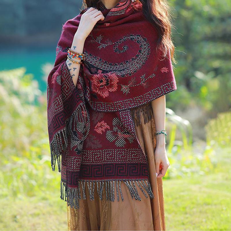 Bufanda de viaje acogedora con diseño de hojas de flores tibetanas de Buddha Stones - image 28