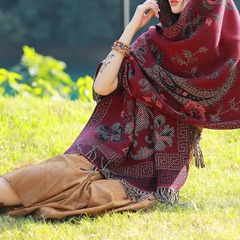 Bufanda de viaje acogedora con diseño de hojas de flores tibetanas de Buddha Stones - image 29