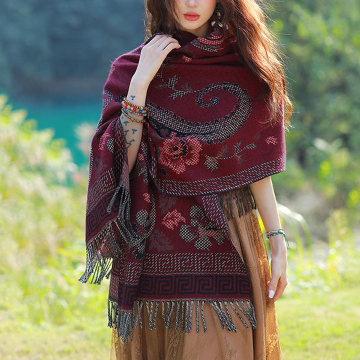 Bufanda de viaje acogedora con diseño de hojas de flores tibetanas de Buddha Stones - image 20