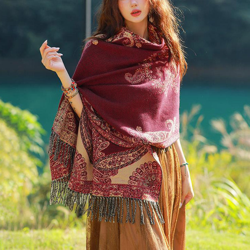 Bufanda de viaje acogedora con diseño de hojas de vid tibetanas de Buddha Stones - image 7