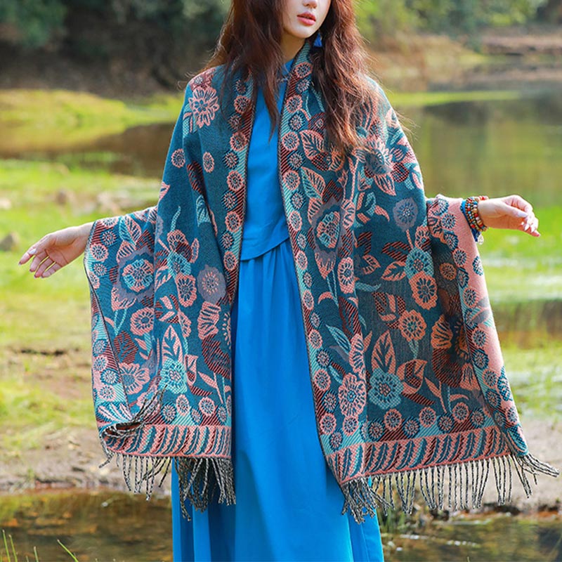 Bufanda de viaje acogedora con diseño de hojas florales y flores tibetanas de Buddha Stones - image 2