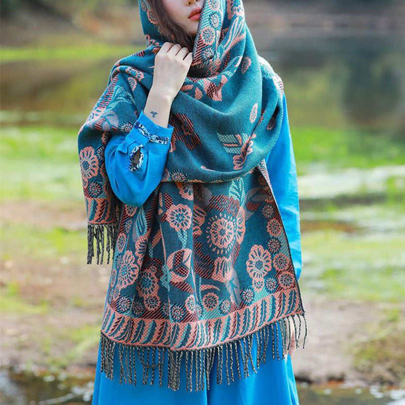 Bufanda de viaje acogedora con diseño de hojas florales y flores tibetanas de Buddha Stones - image 8