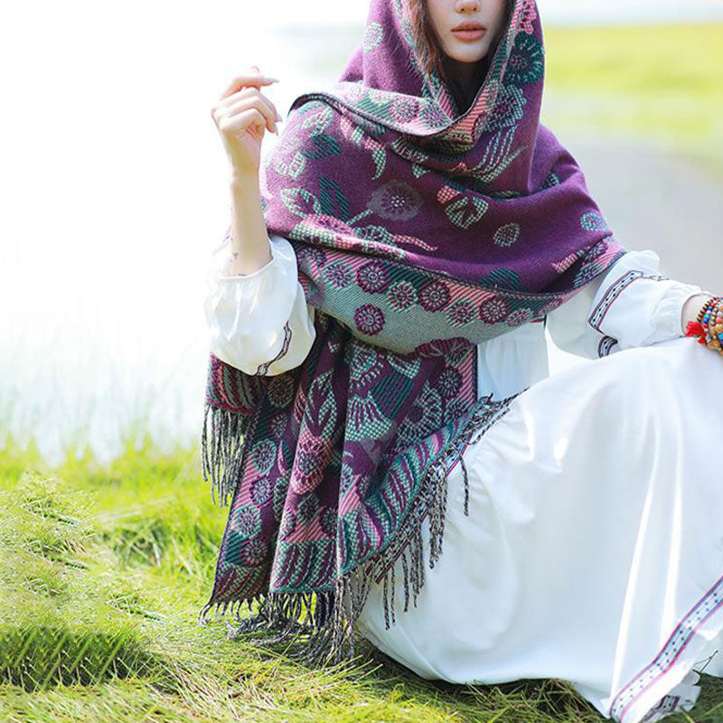 Bufanda de viaje acogedora con diseño de hojas florales y flores tibetanas de Buddha Stones - image 17