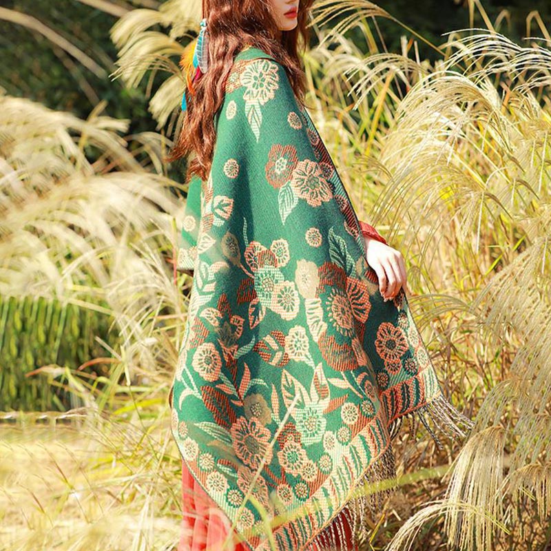 Bufanda de viaje acogedora con diseño de hojas florales y flores tibetanas de Buddha Stones - image 24