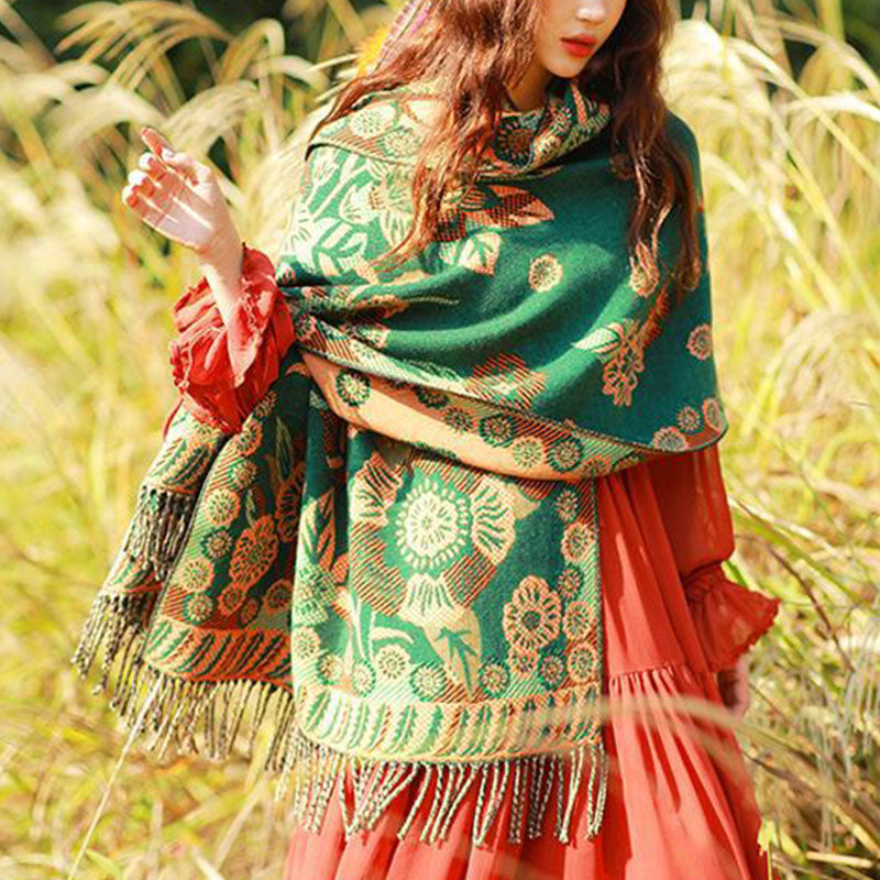 Bufanda de viaje acogedora con diseño de hojas florales y flores tibetanas de Buddha Stones - image 23