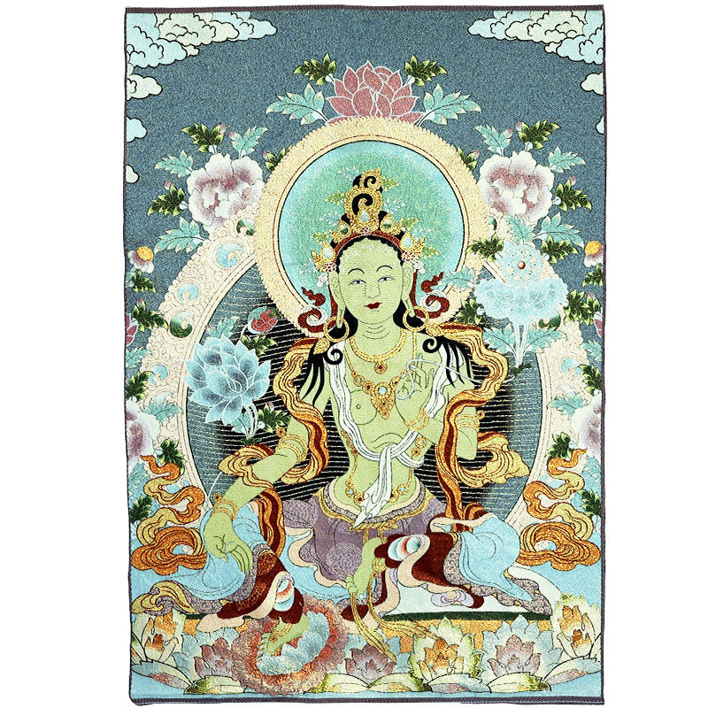Tapiz de Thangka de Tara Blanca con bordado tibetano de Buddha Stones, arte de pared para colgar en la pared, meditación para decoración del hogar
