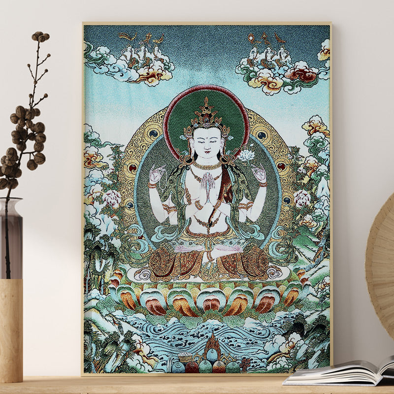 Tapiz de Thangka de Tara Blanca con bordado tibetano de Buddha Stones, arte de pared para colgar en la pared, meditación para decoración del hogar