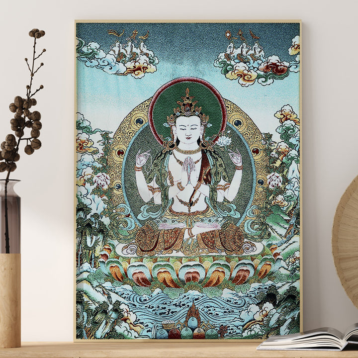 Tapiz de Thangka de Tara Blanca con bordado tibetano de Buddha Stones, arte de pared para colgar en la pared, meditación para decoración del hogar