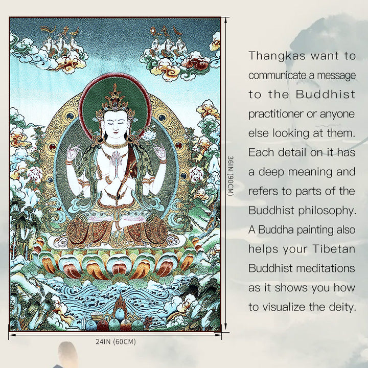 Tapiz de Thangka de Tara Blanca con bordado tibetano de Buddha Stones, arte de pared para colgar en la pared, meditación para decoración del hogar