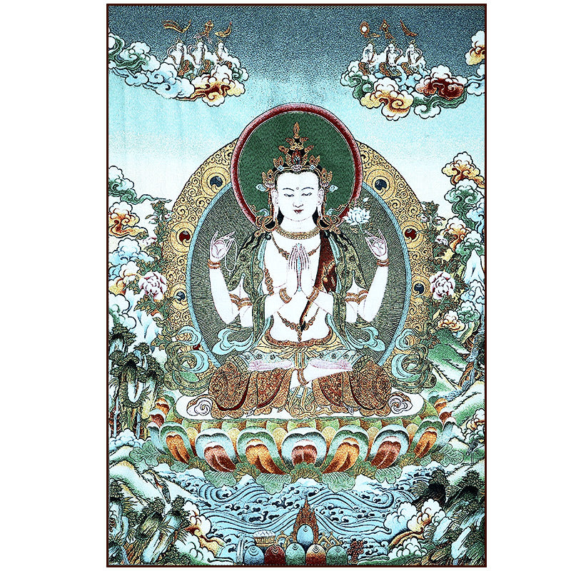 Tapiz de Thangka de Tara Blanca con bordado tibetano de Buddha Stones, arte de pared para colgar en la pared, meditación para decoración del hogar